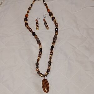 Chic Brown Beaded Necklace and Earring Set